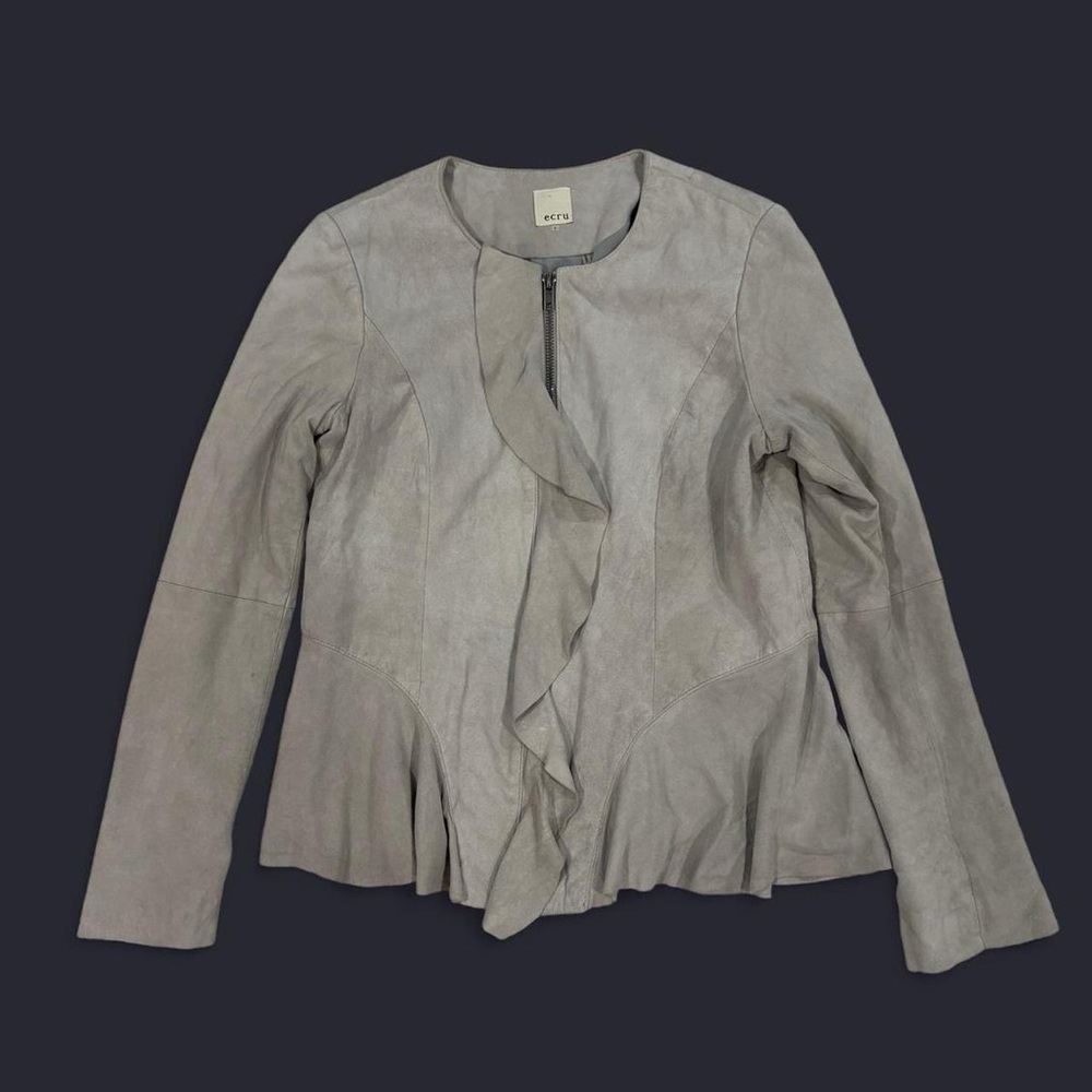 2000’s Vintage ecru genuine leather suede ruffle jacket